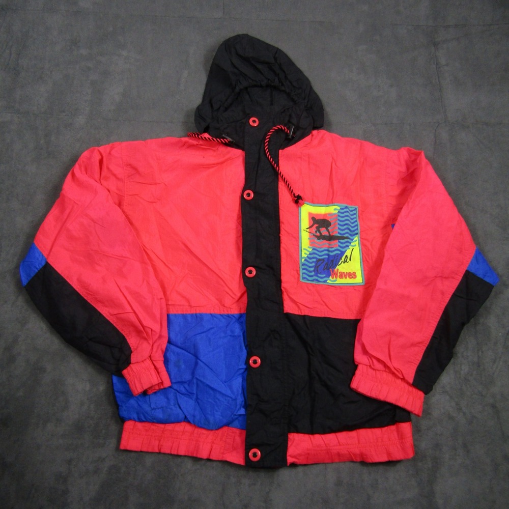 Vintage Radical Reef Windbreaker Jacket Women XL Pink Colorblock Surf Waves